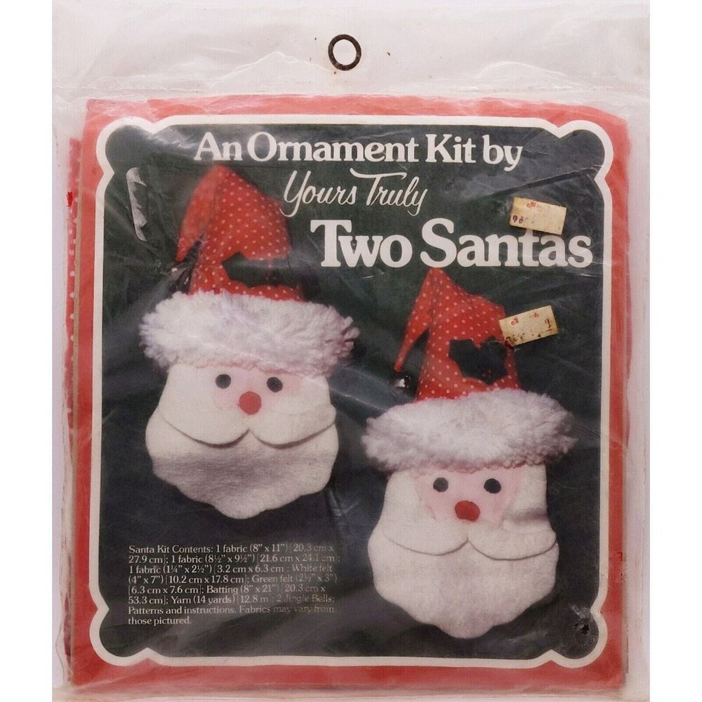 vtg 80s 1980 Yours Truly Ornament Kit Two‎ Santas #2833 Christmas